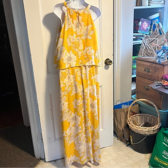 Chico's Floral Overlay Maxi Dress yellow NWT 16/XL - Picture 5 of 10